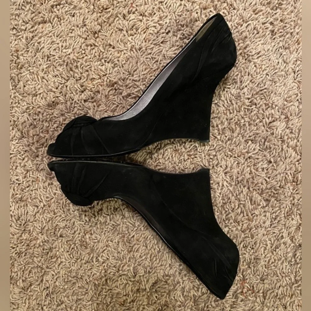 PRADA Suede Wedge Heel Pumps Black Y2K 90’s